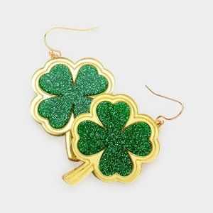 St. Patrick's Day Green/Gold Shamrock Earrings, Clover Earrings, Party Earrings